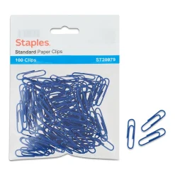 Staples® Vinyl-Coated Paper Clips, Blue, #1, 100/Pk
