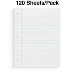 Staples Wide Ruled Filler Paper, 8" x 10.5", White, 120 Sheets/Pack, 36 Packs/Carton (TR37426)