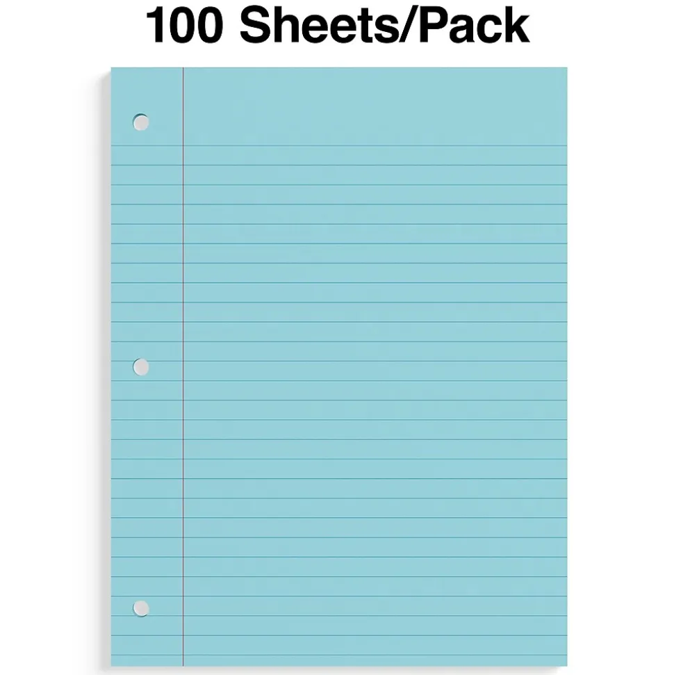 Staples Wide Ruled Filler Paper, 8" x 10.5", Assorted Colors, 100 Sheets/Pack (TR41637)