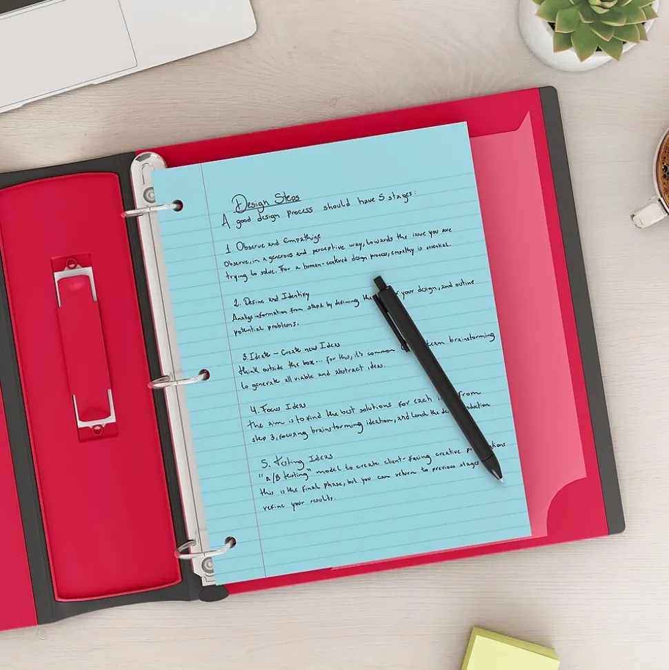 Staples Wide Ruled Filler Paper, 8" x 10.5", Assorted Colors, 100 Sheets/Pack (TR41637)