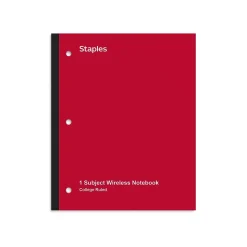 Staples Wireless 1-Subject Notebook, 8.5" x 11", College Ruled, 80 Sheets, Red (ST58379)