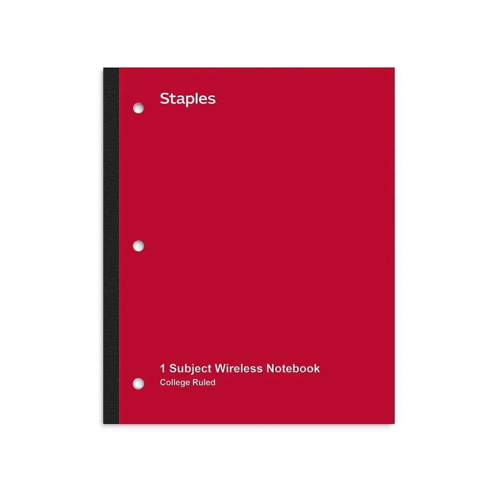 Staples Wireless 1-Subject Notebook, 8.5" x 11", College Ruled, 80 Sheets, Red (ST58379)