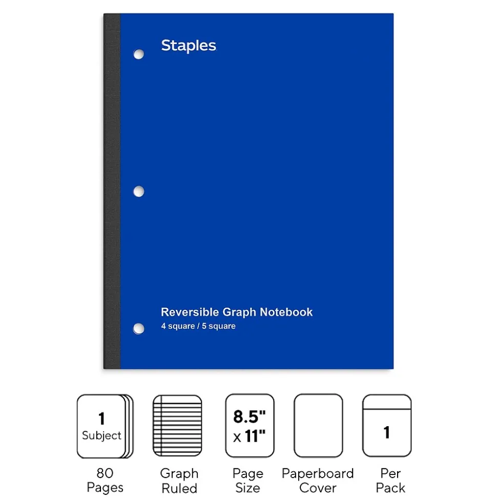 Staples Wireless 1-Subject Notebook, 8.5" x 11", Graph Ruled, 80 Sheets, Blue (ST58382)