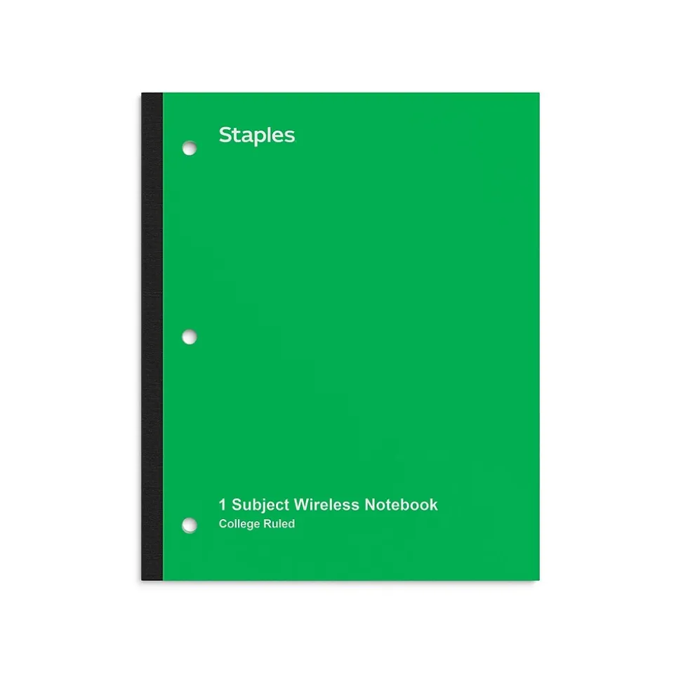 Staples Wireless 1-Subject Notebook, 8.5" x 11", College Ruled, 80 Sheets, Green (ST58380C)