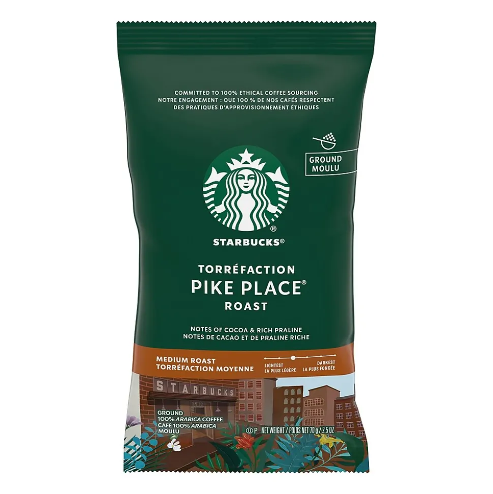 Starbucks Pike Place Ground Coffee, Medium Roast, 2.5 oz. Portion Packs, 18/Box (SBK11018197)