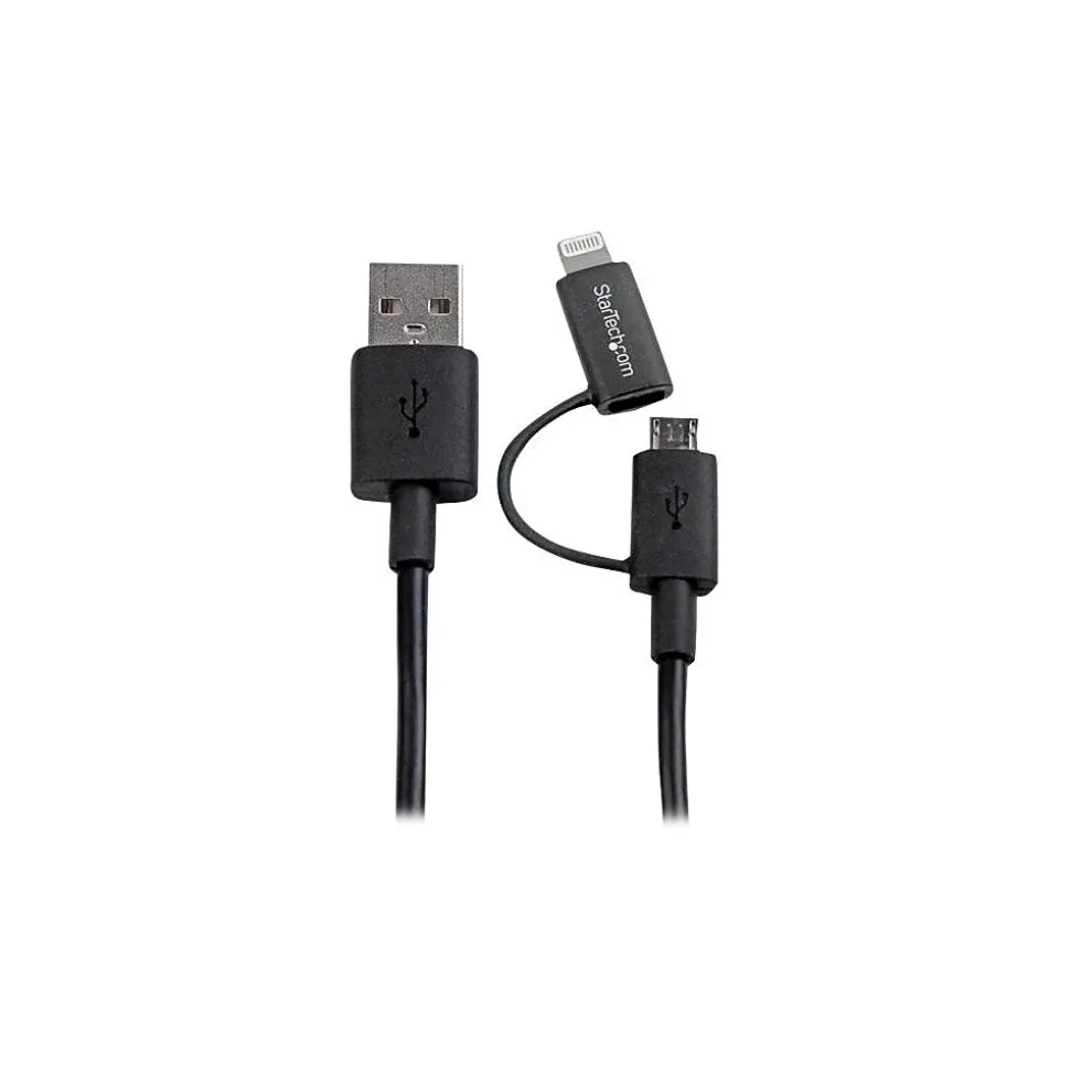 StarTech 3.3' Lightning/Micro USB to USB Male to Male Cable, Black (LTUB1MBK)