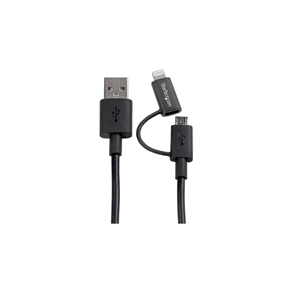 StarTech 3.3' Lightning/Micro USB to USB Male to Male Cable, Black (LTUB1MBK)