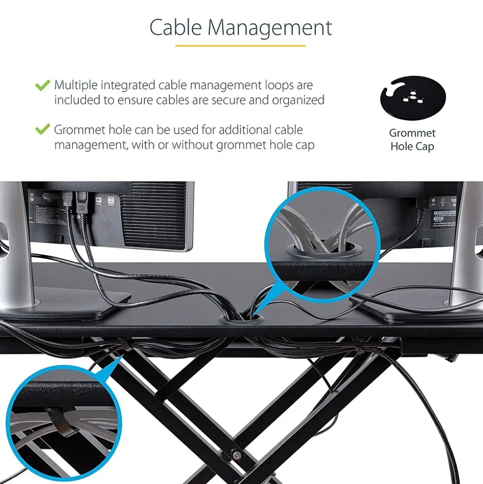 StarTech Adjustable Large Surface Corner Sit Stand Desk Converter for Dual Monitors, Keyboard Tray, 35" x 21" (ARMSTSCORNR)