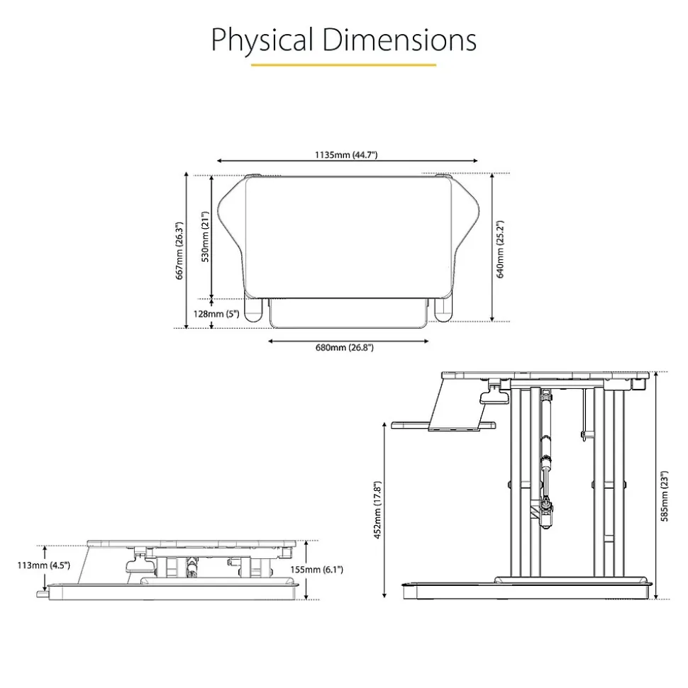 StarTech Adjustable Large Surface Corner Sit Stand Desk Converter for Dual Monitors, Keyboard Tray, 35" x 21" (ARMSTSCORNR)
