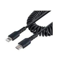 StarTech USB-C to Lightning MFi Certified Coiled iPhone Charger Cable, 3 ft., Black (RUSB2CLT1MBC)