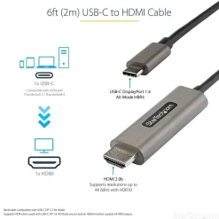 StarTech.com 6.6ft USB-C to HDMI Cable Adapter, 4K 60Hz Audio/Video Cord, Male to Male, Black (CDP2HDMM2MH)