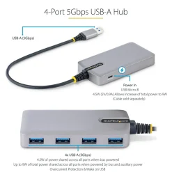 StarTech.com 4-Port USB 3.0 5Gbps Hub, Space Gray (5G4AB-USB-A-HUB)