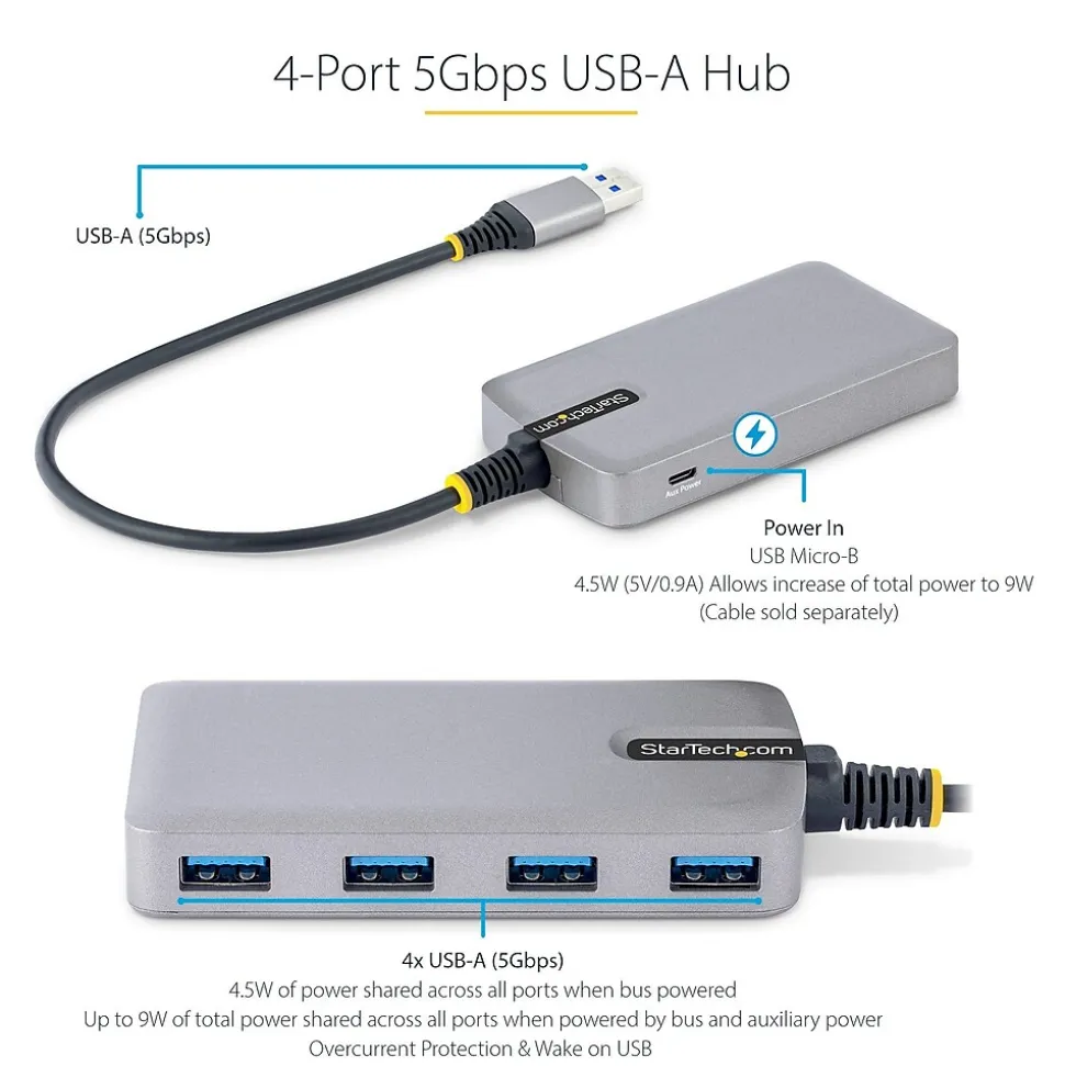 StarTech.com 4-Port USB 3.0 5Gbps Hub, Space Gray (5G4AB-USB-A-HUB)