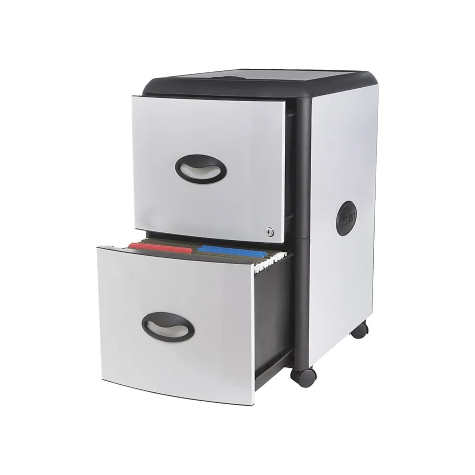 Storex Deluxe 2-Drawer Mobile Vertical File Cabinet, Letter Size, Lockable, 23"H x 15"W x 19"D, Metal (61352U01C)