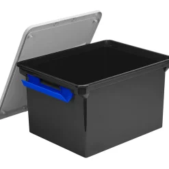 Storex Letter/Legal Portable File Tote Storage Box With Locking Handle, Letter/Legal Size, Black (STX61543U01C)