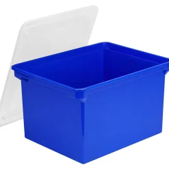 Storex Plastic Locking File Tote, Letter/Legal, Blue (STX61554U01C)