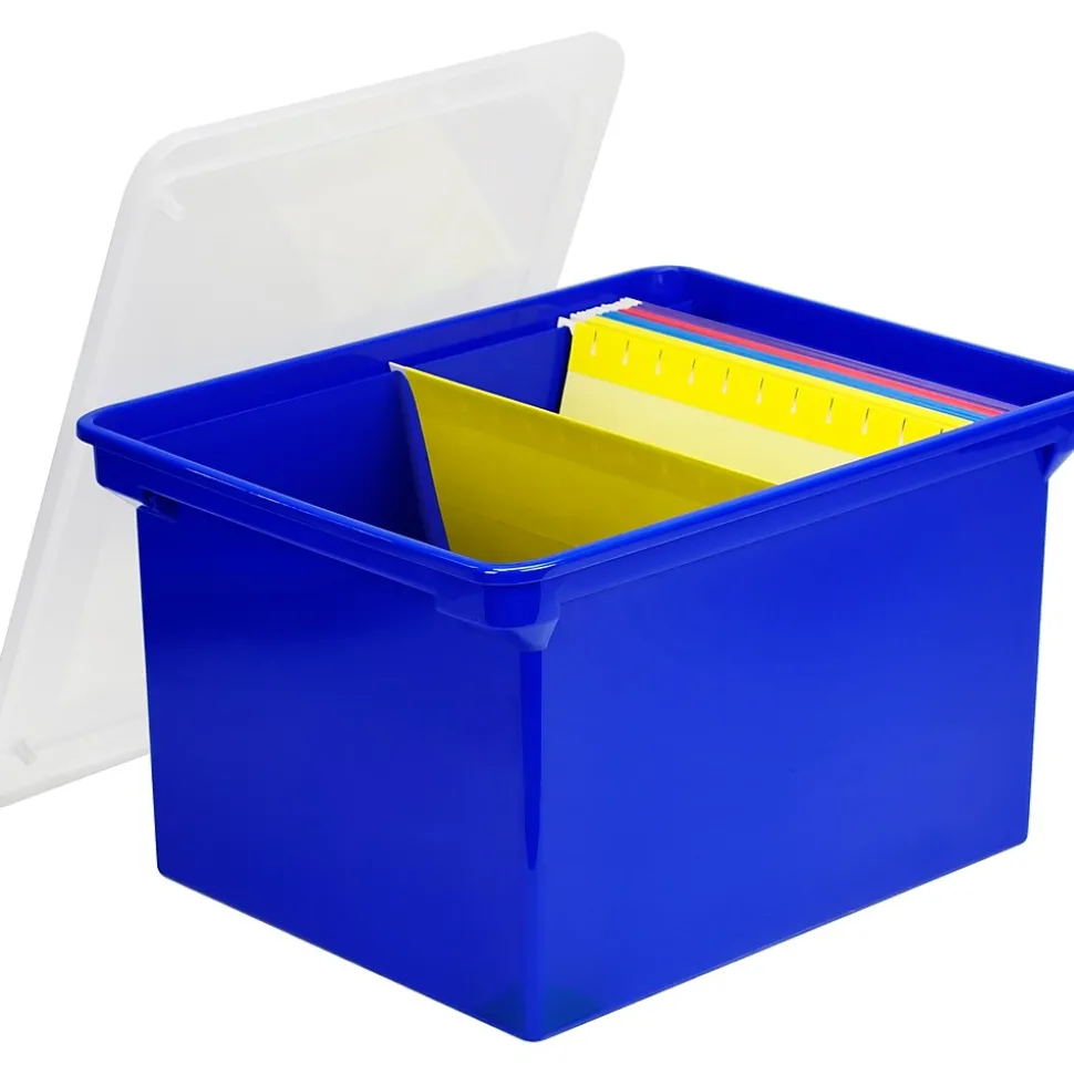 Storex Plastic Locking File Tote, Letter/Legal, Blue (STX61554U01C)
