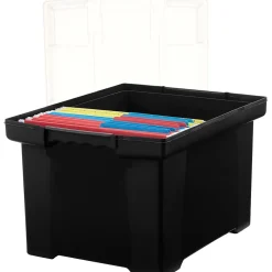 Storex Storage Plastic File Tote with Comfort Grips, Letter/Legal Size, Black/Clear (61528U01C)