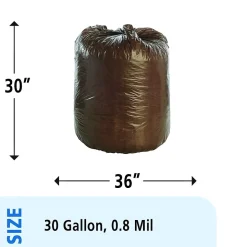 Stout Controlled Life Cycle 30 Gallon Industrial Trash Bag, 30" x 36", Low Density, 0.8 mil, Brown, 60 Bags/Box, 3 Rolls