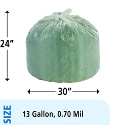 Stout Controlled Life Cycle 13 Gallon Compostable Industrial Trash Bag, 24" x 30", Low Density, White, 120 Bags/Box, 3 Rolls