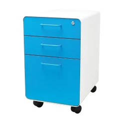 Stow 3-Drawer File Cabinet wCasters, White + Pool Blue