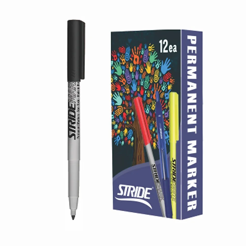 Stride StrideMark Permanent Marker, Fine Tip, Black Ink, 12/Box (27001)