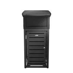 Suncast Commercial Metal Outdoor Trash Can with 2-Way Lid, 30 Gallon, Black (MTCSQ300)