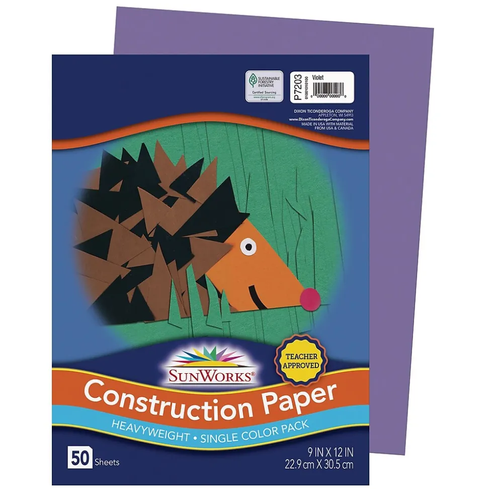 SunWorks 9" x 12" Construction Paper, Violet, 50 Sheets (P7203)