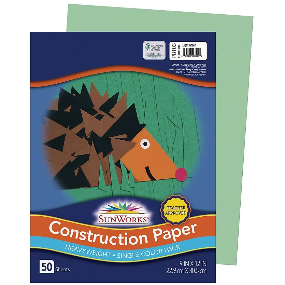 SunWorks 9" x 12" Construction Paper, Light Green, 50 Sheets (P8103)