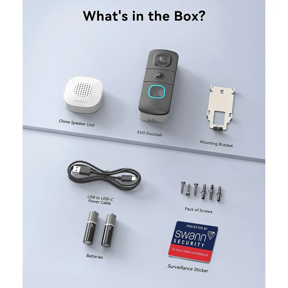 Swann EVO Wireless Video Doorbell Security Camera, Black (SWIFI-SEVDBC-GL)