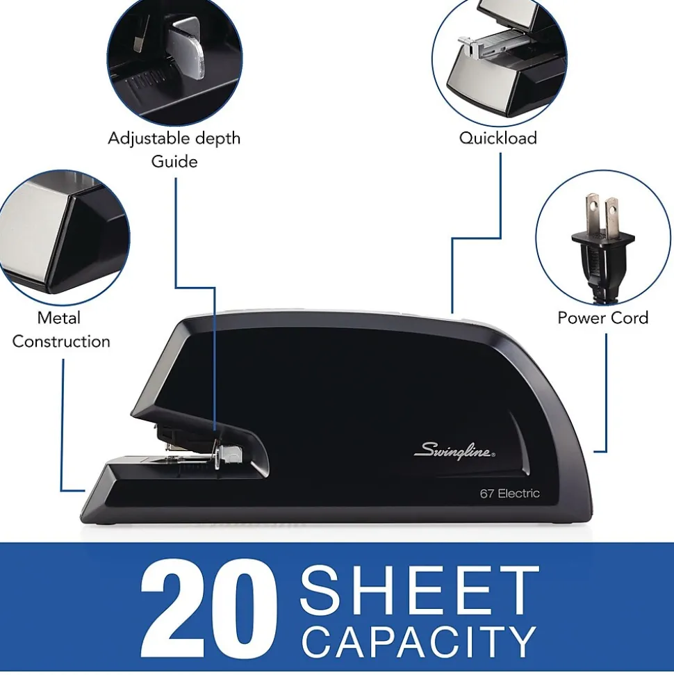 Swingline Commercial Reduced-Effort Electric Desktop Stapler, 20-Sheet Capacity, Black/Silver (6701)