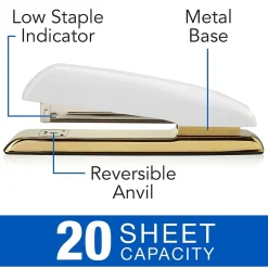 Swingline Durable Desktop Stapler, 20-Sheet Capacity, White/Gold (64701)
