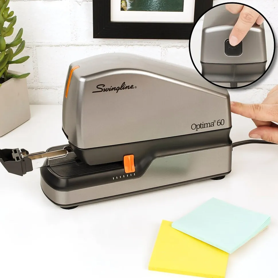 Swingline Optima 60 Electric Desktop Stapler, 60-Sheet Capacity, Staples Included, Gray/Silver (48210)