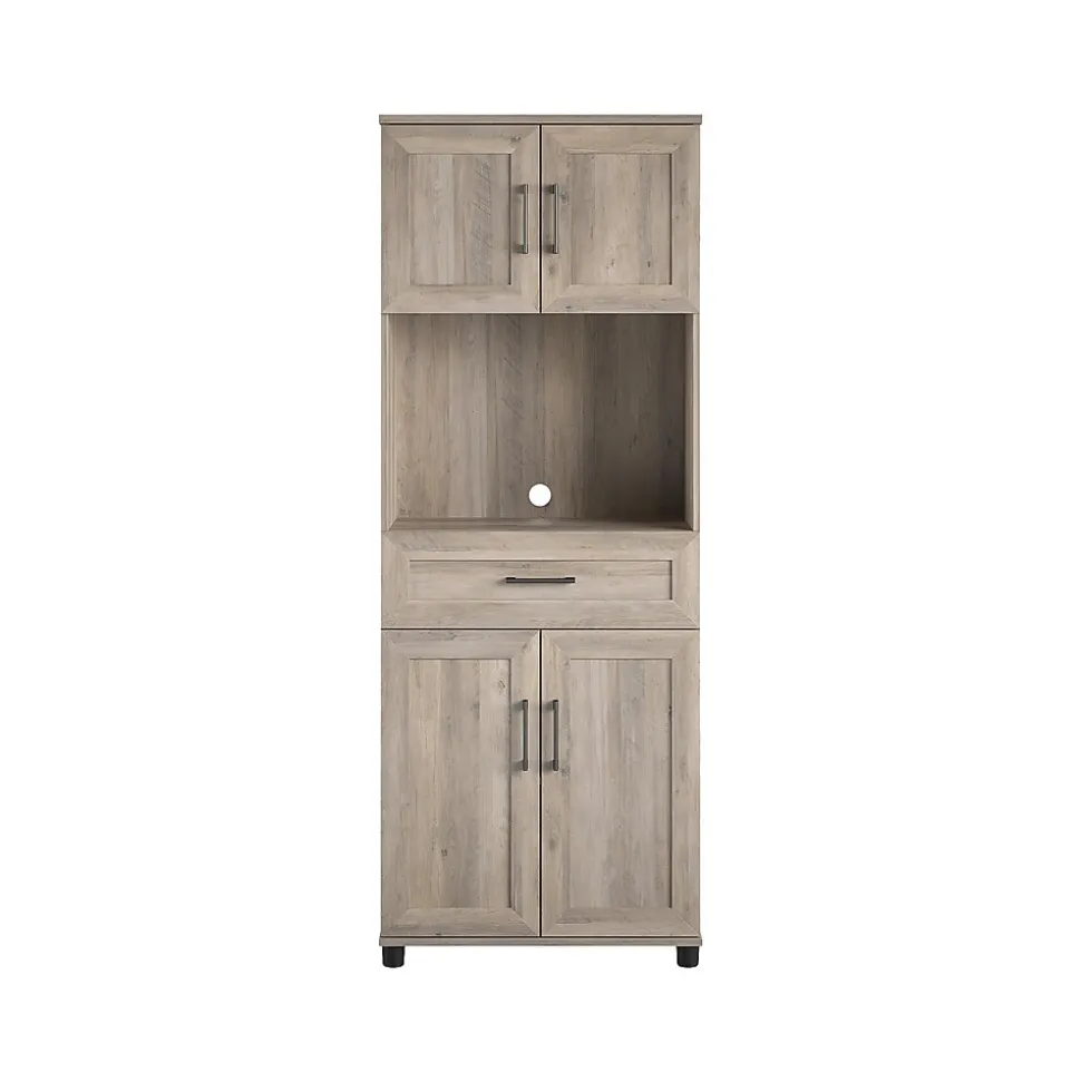 System Build Dwyer 70" Tall Coffee Bar with 4 Shelves, Gray Oak (6383337COM)