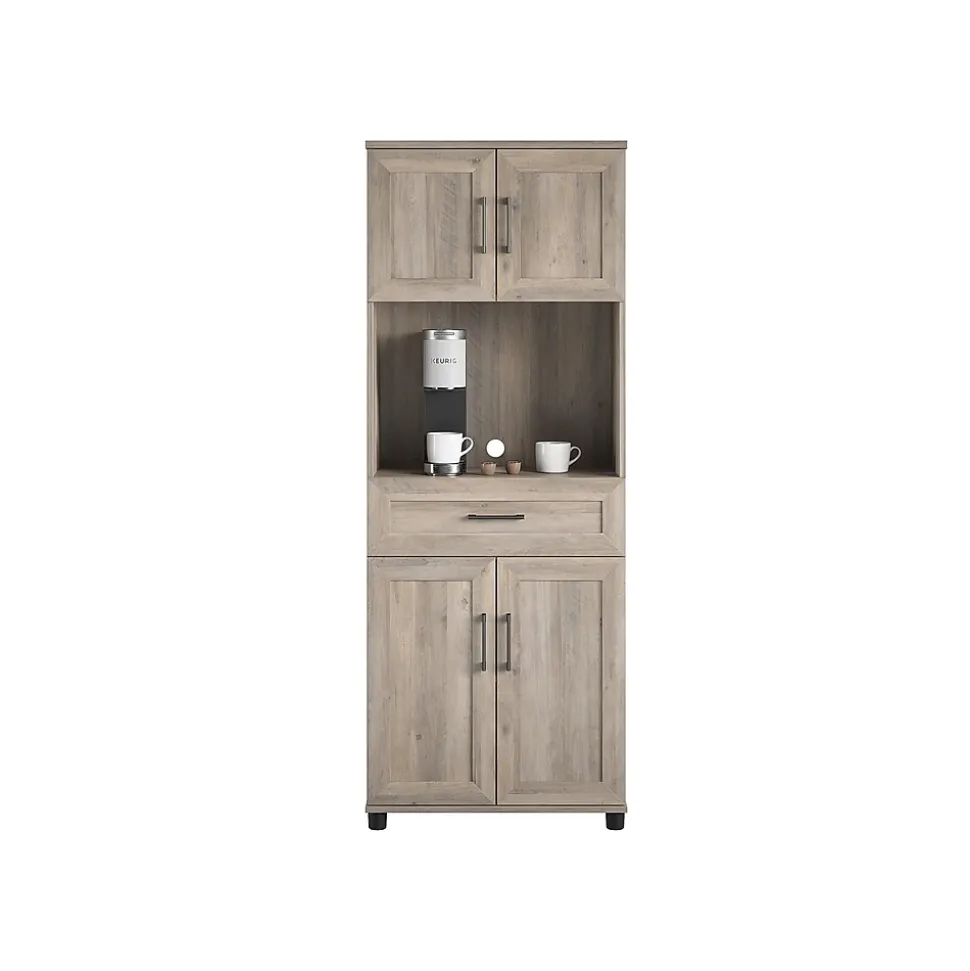 System Build Dwyer 70" Tall Coffee Bar with 4 Shelves, Gray Oak (6383337COM)