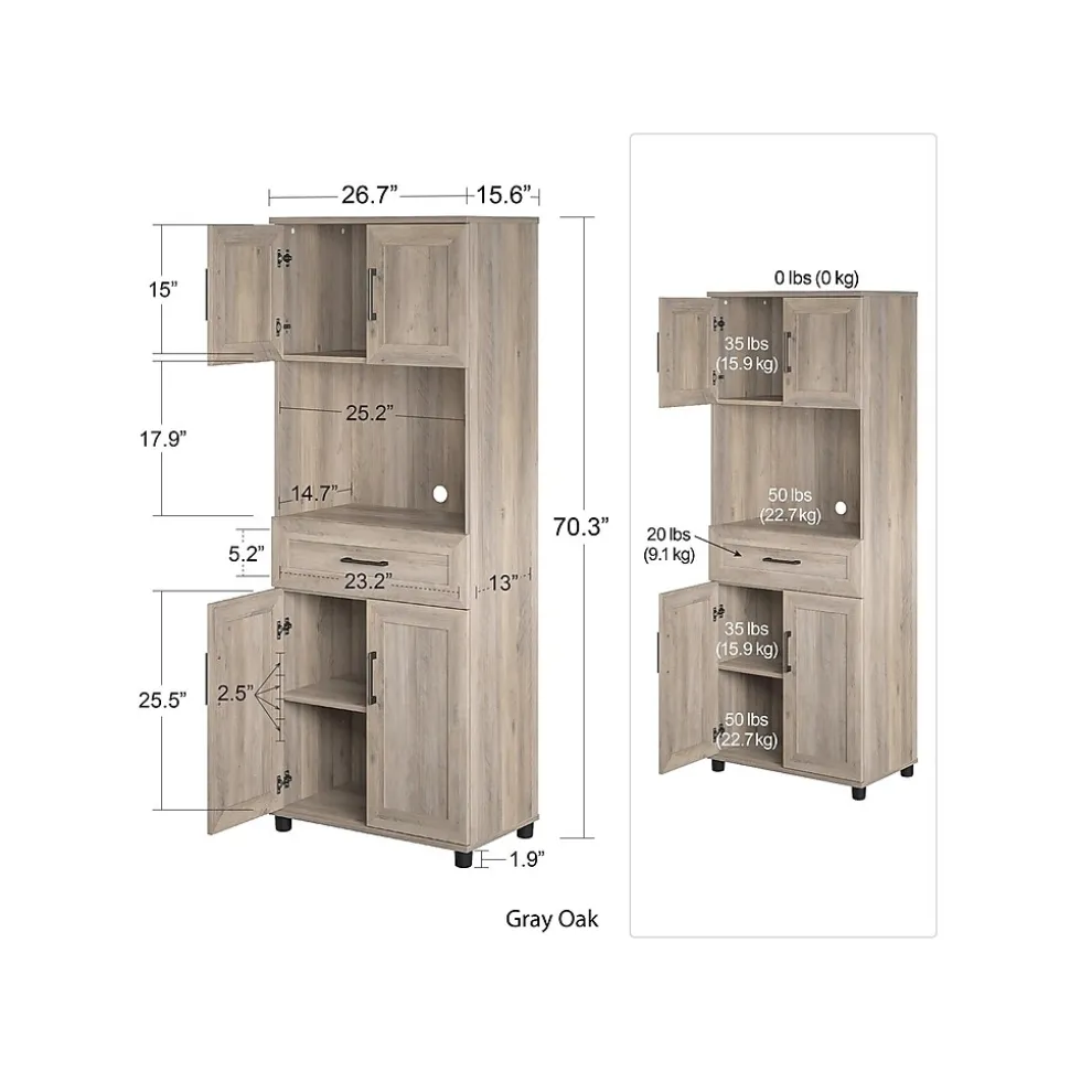 System Build Dwyer 70" Tall Coffee Bar with 4 Shelves, Gray Oak (6383337COM)