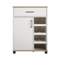 System Build Whitmore 36" Bar Cabinet with 6 Shelves, Rustic White/Oak (2461500COM)