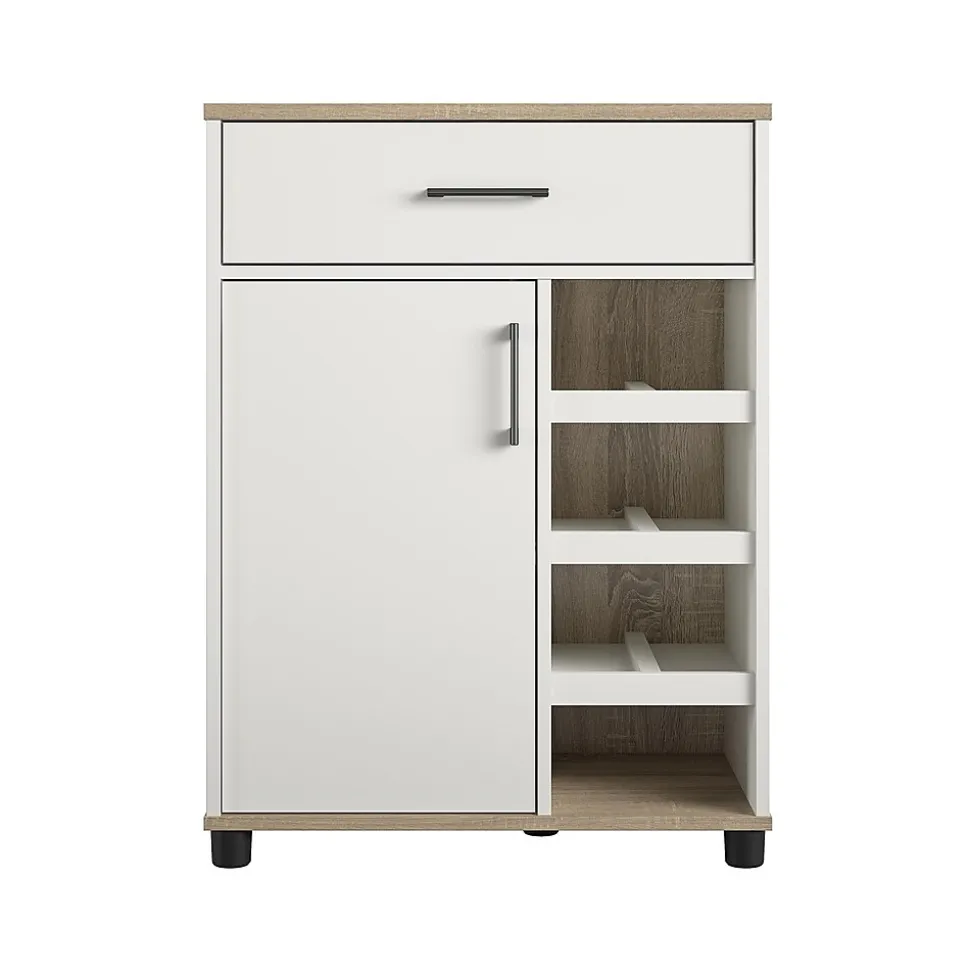 System Build Whitmore 36" Bar Cabinet with 6 Shelves, Rustic White/Oak (2461500COM)
