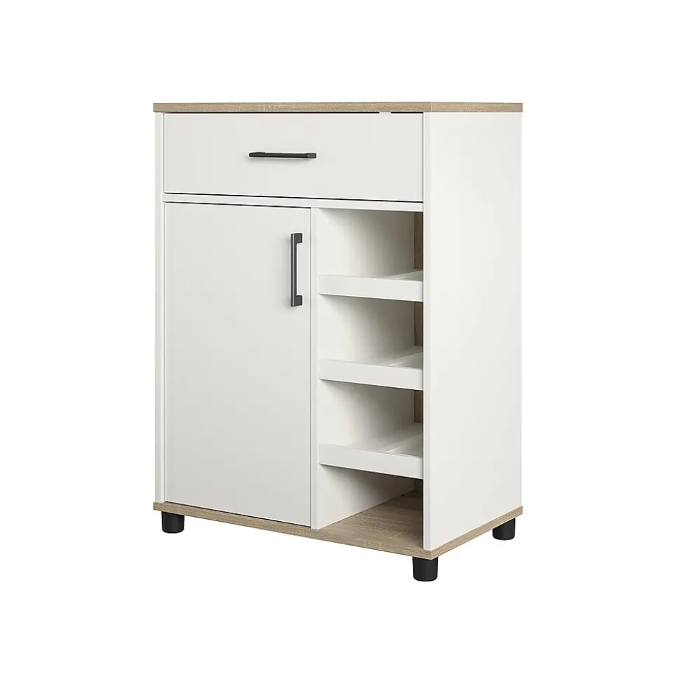 System Build Whitmore 36" Bar Cabinet with 6 Shelves, Rustic White/Oak (2461500COM)