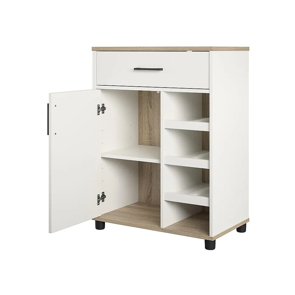 System Build Whitmore 36" Bar Cabinet with 6 Shelves, Rustic White/Oak (2461500COM)
