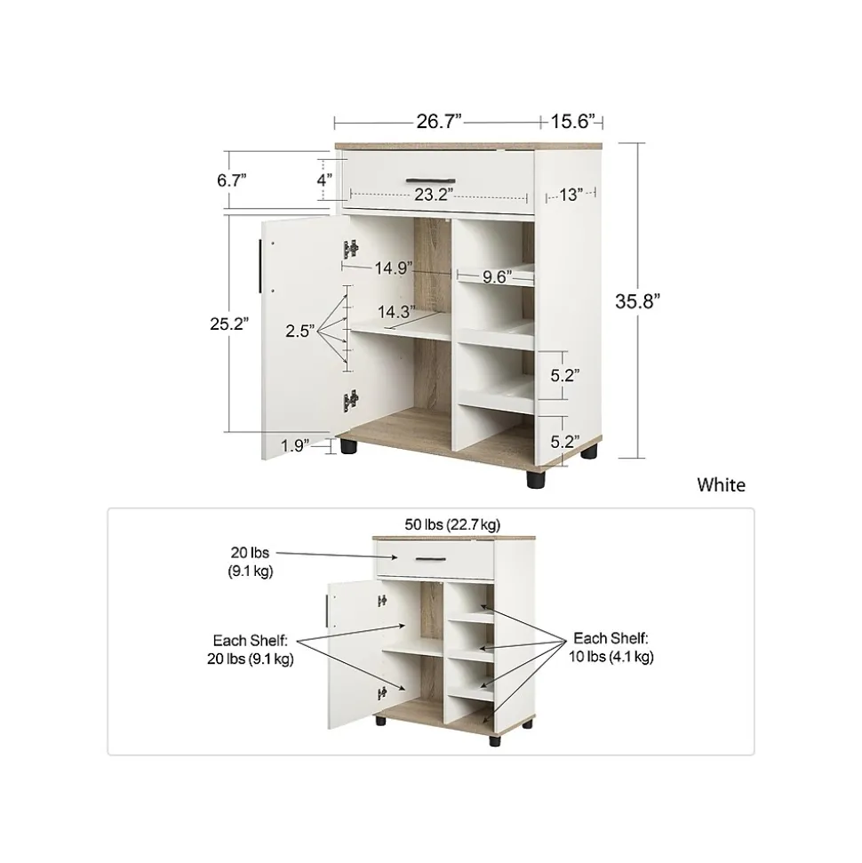 System Build Whitmore 36" Bar Cabinet with 6 Shelves, Rustic White/Oak (2461500COM)