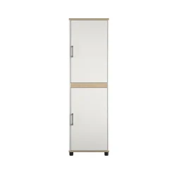 System Build Whitmore 68" Kitchen Pantry Cabinet with 4 Shelves, Rustic White/Oak (9695500COM)