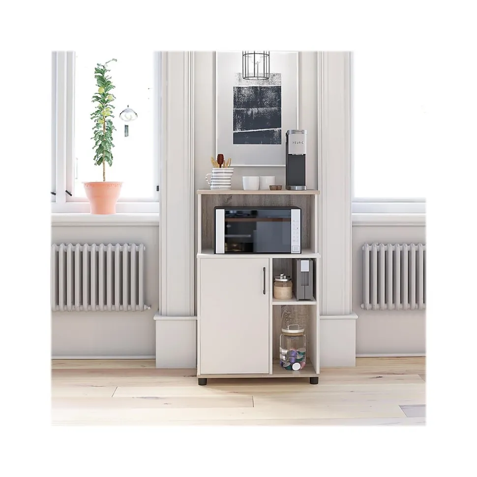 System Build Whitmore 42" Microwave Stand with 6 Shelves, Rustic White/Oak (7014500COM)