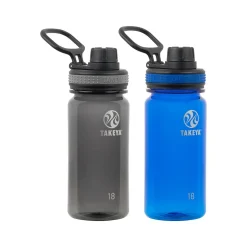 Takeya Tritan Plastic Water Bottle, 18 oz., Black/Royal, 2/Pack (51464)