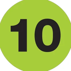 Tape Logic 1" Circle "10" Number Label, Fluorescent Green, 500/Roll