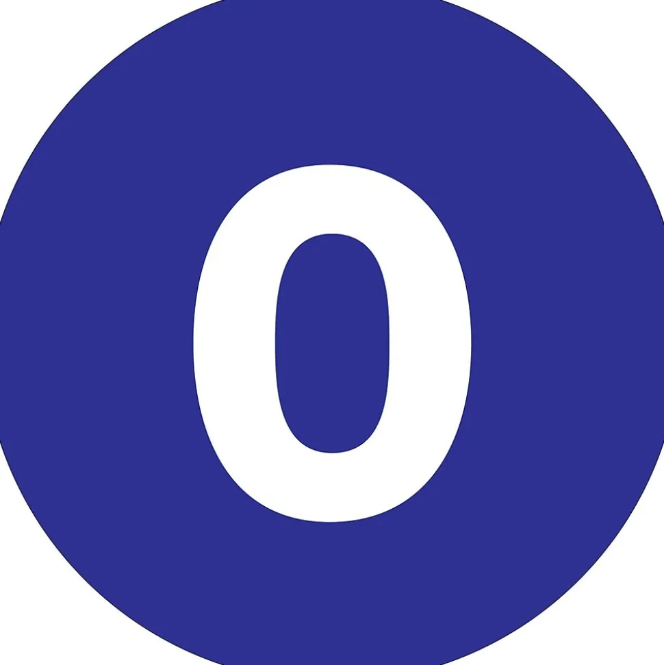 Tape Logic 1" Circle "0" Number Label, Dark Blue, 500/Roll