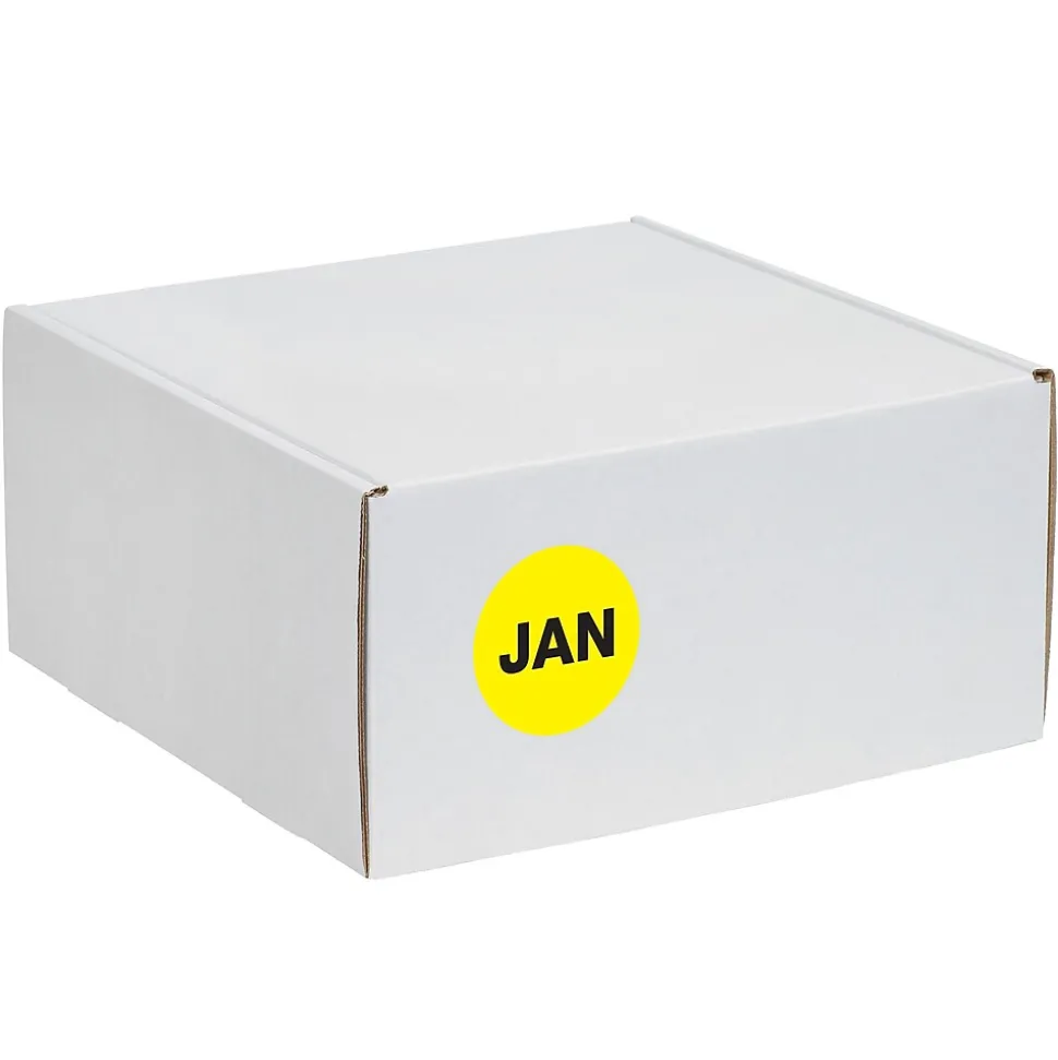 Tape Logic 2" Circle "JAN" Months of the Year Label, Fluorescent Yellow, 500/Roll
