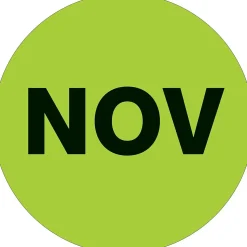 Tape Logic 2" Circle "NOV" Months of the Year Label, Fluorescent Green, 500/Roll