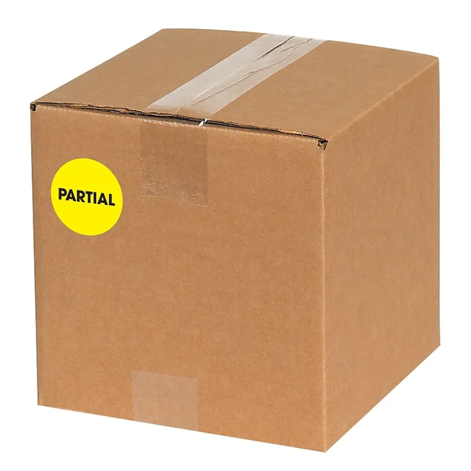 Tape Logic 2" Circle "Partial" Inventory Label, Fluorescent Yellow, 500/Roll