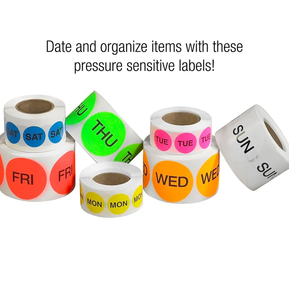 Tape Logic 1" Circle "WED" Days of the Week Label, Fluorescent Orange, 500/Roll